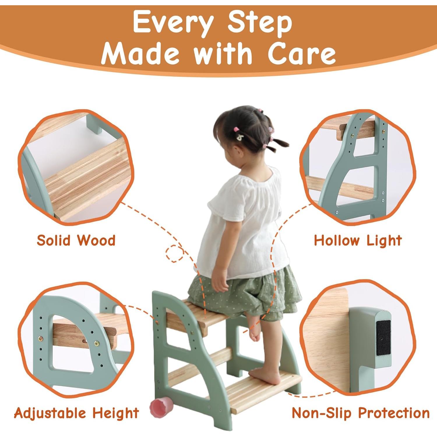 Taburete Ajustable Nuvograin para Niños Verde de Madera