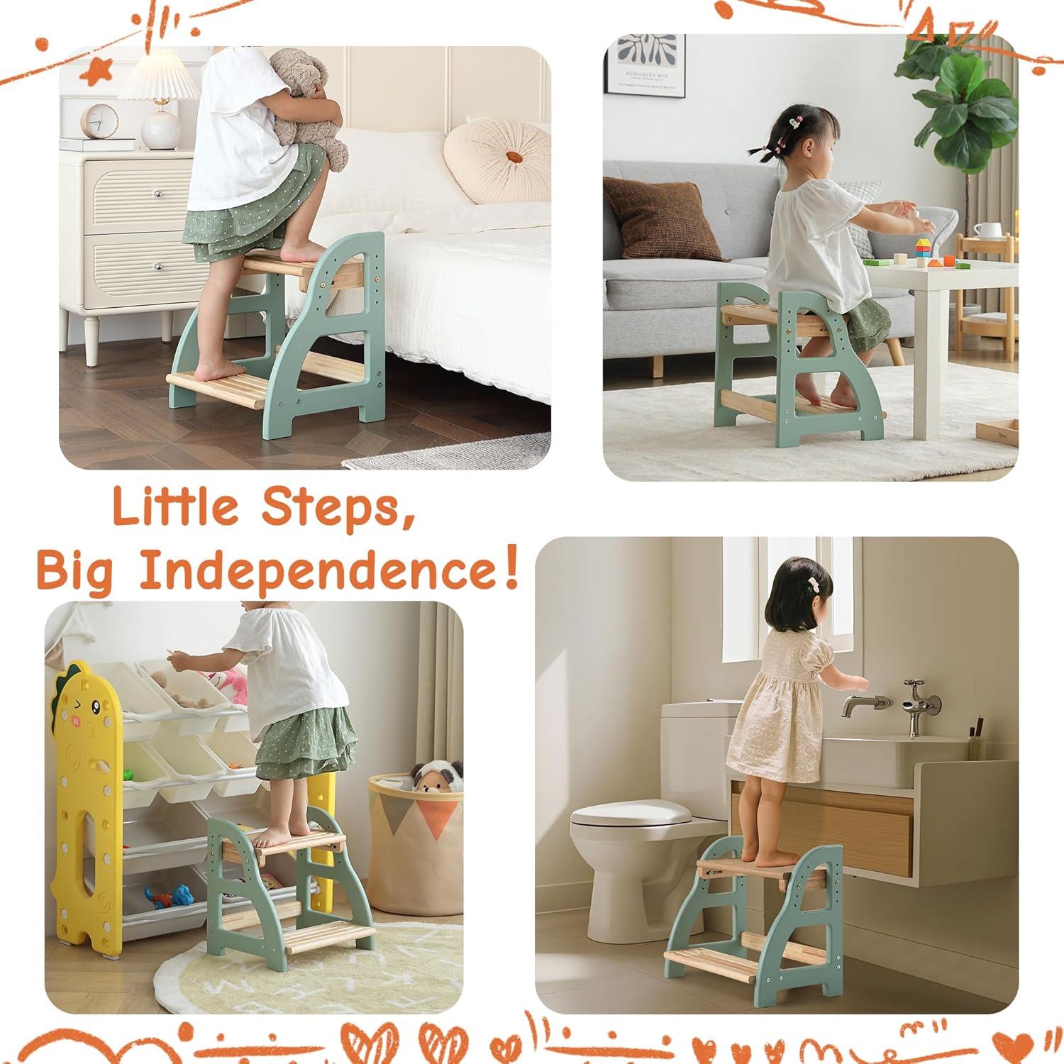 Taburete Ajustable Nuvograin para Niños Verde de Madera