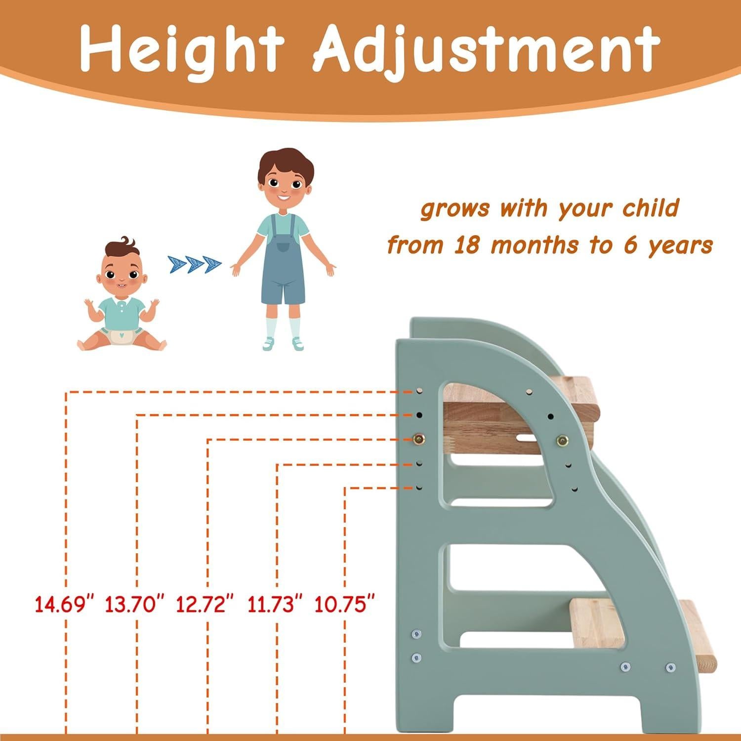 Taburete Ajustable Nuvograin para Niños Verde de Madera
