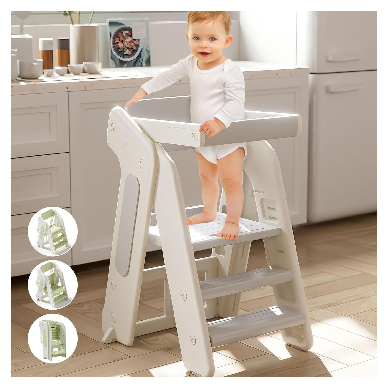 Torre de Aprendizaje Plegable Anxeit para Niños - Gris Blanco