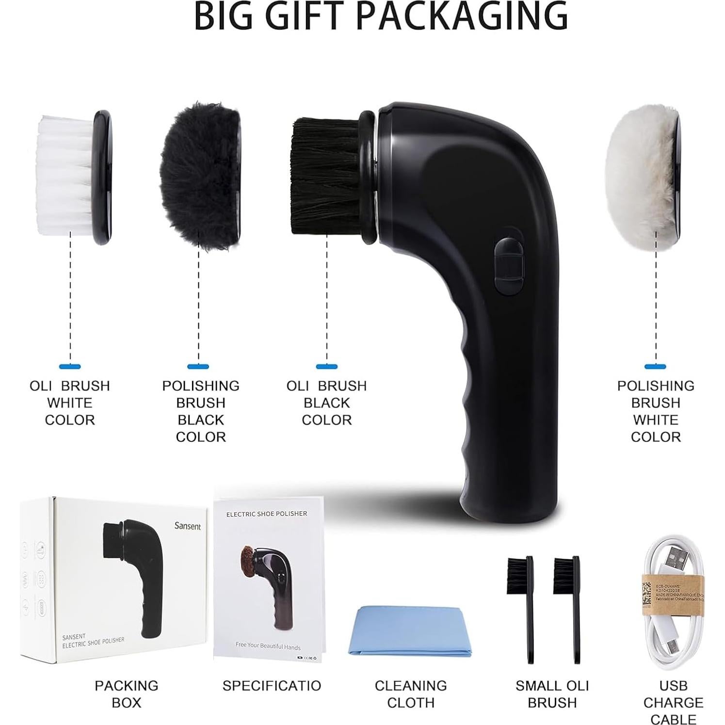 Cepillo Eléctrico para Zapatos Sansent, Limpiador Portátil de Cuero