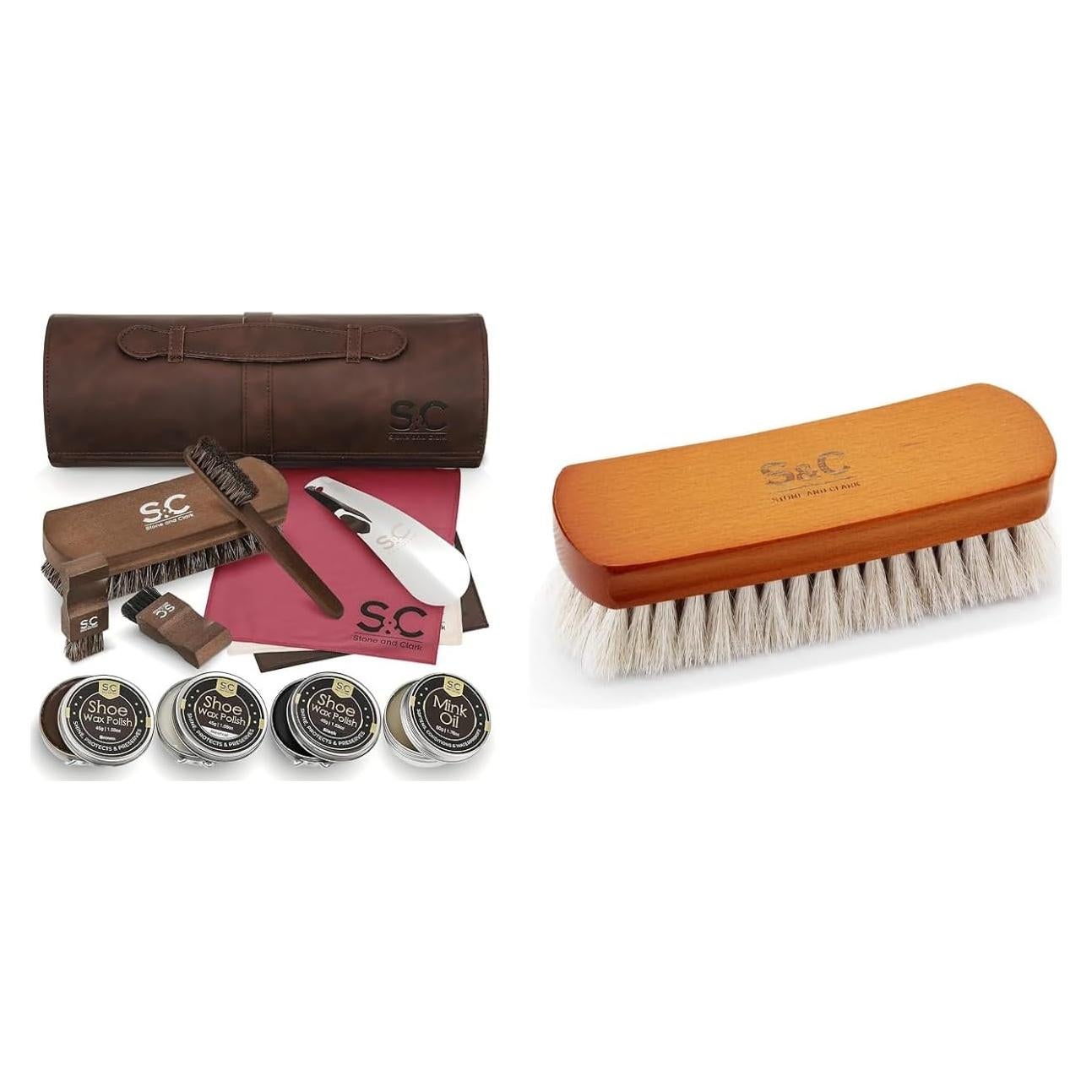 Kit de Cuidado de Cuero Stone and Clark - 13 Piezas y Cepillo Mini