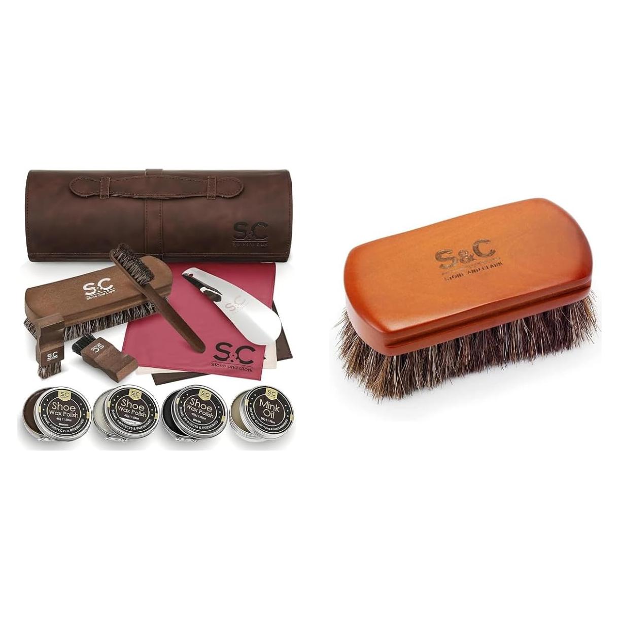 Kit de Cuidado de Cuero Stone and Clark - 13 Piezas y Cepillo Mini