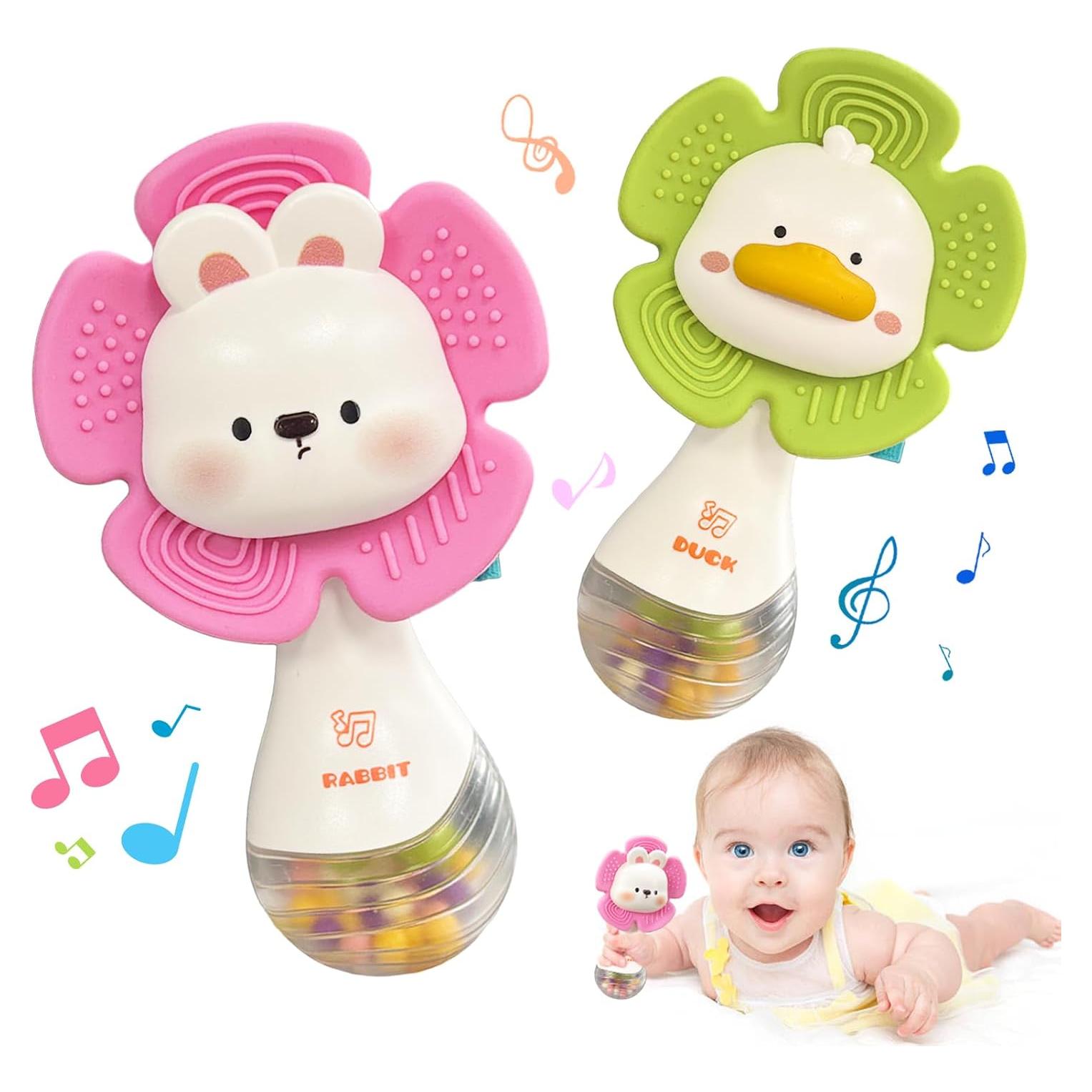 Sonajeros para Bebés Weirtoya 2 PCS Mordedores Dentición 0-6 Meses