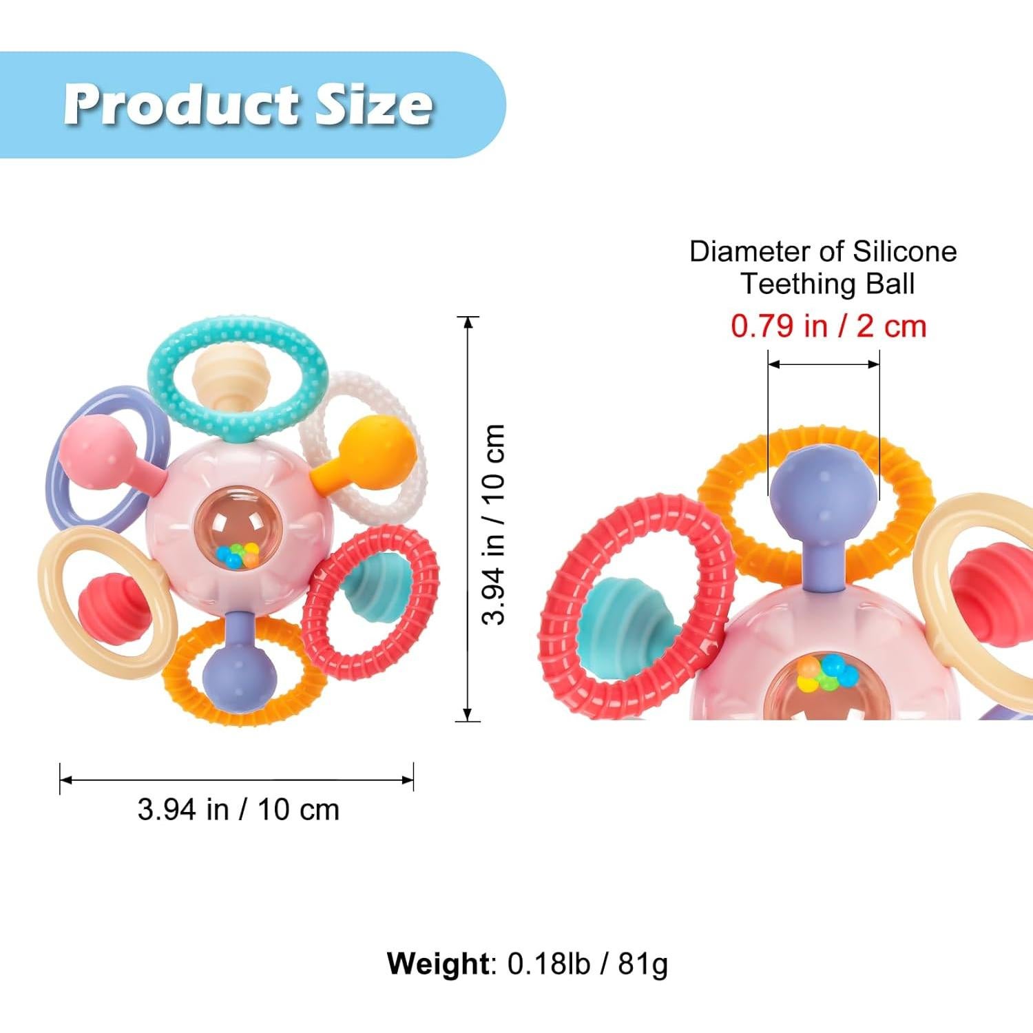 Juguete de Dentición Montessori Bebés 0-12 Meses Rosa