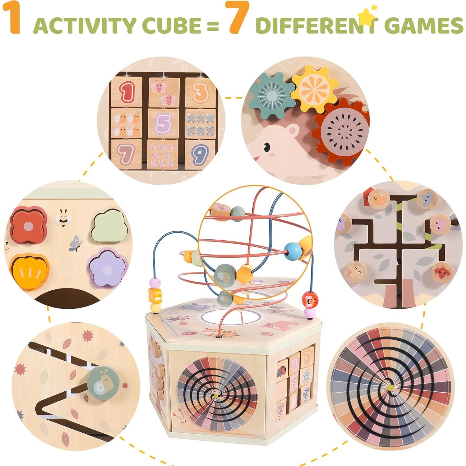 Cubo de Actividades de Madera Takeeyce 9 en 1 para Bebés