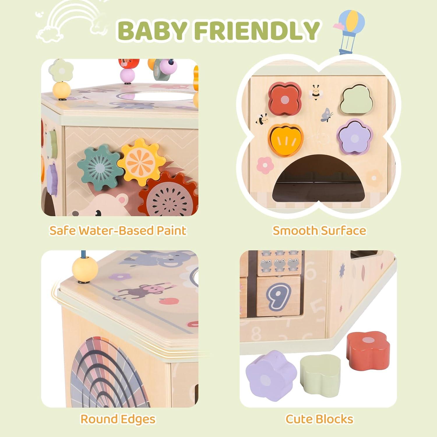 Cubo de Actividades de Madera Takeeyce 9 en 1 para Bebés