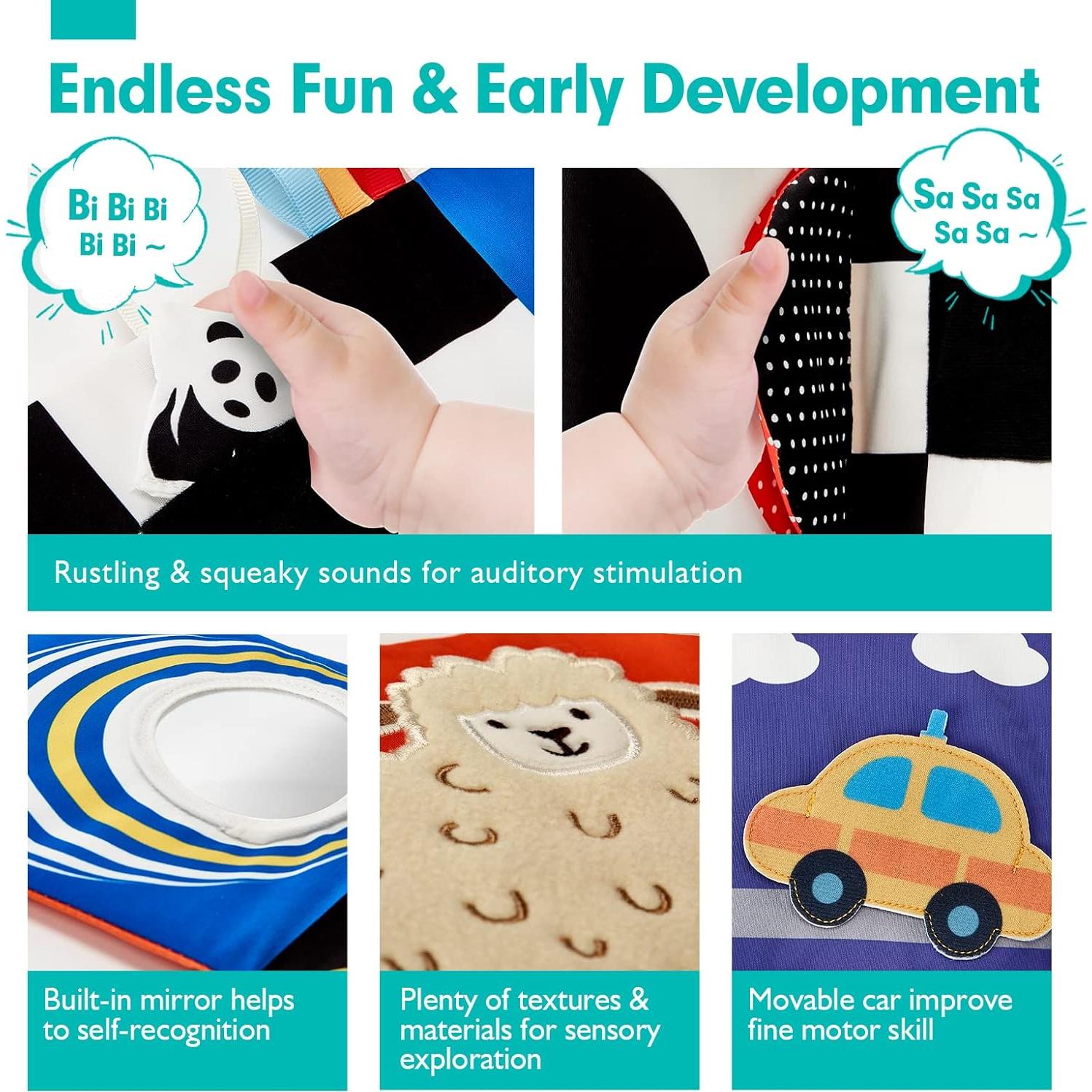 Libro de Juguetes para Bebés Hahaland 0-6 Meses - Estimulación Visual y Táctil