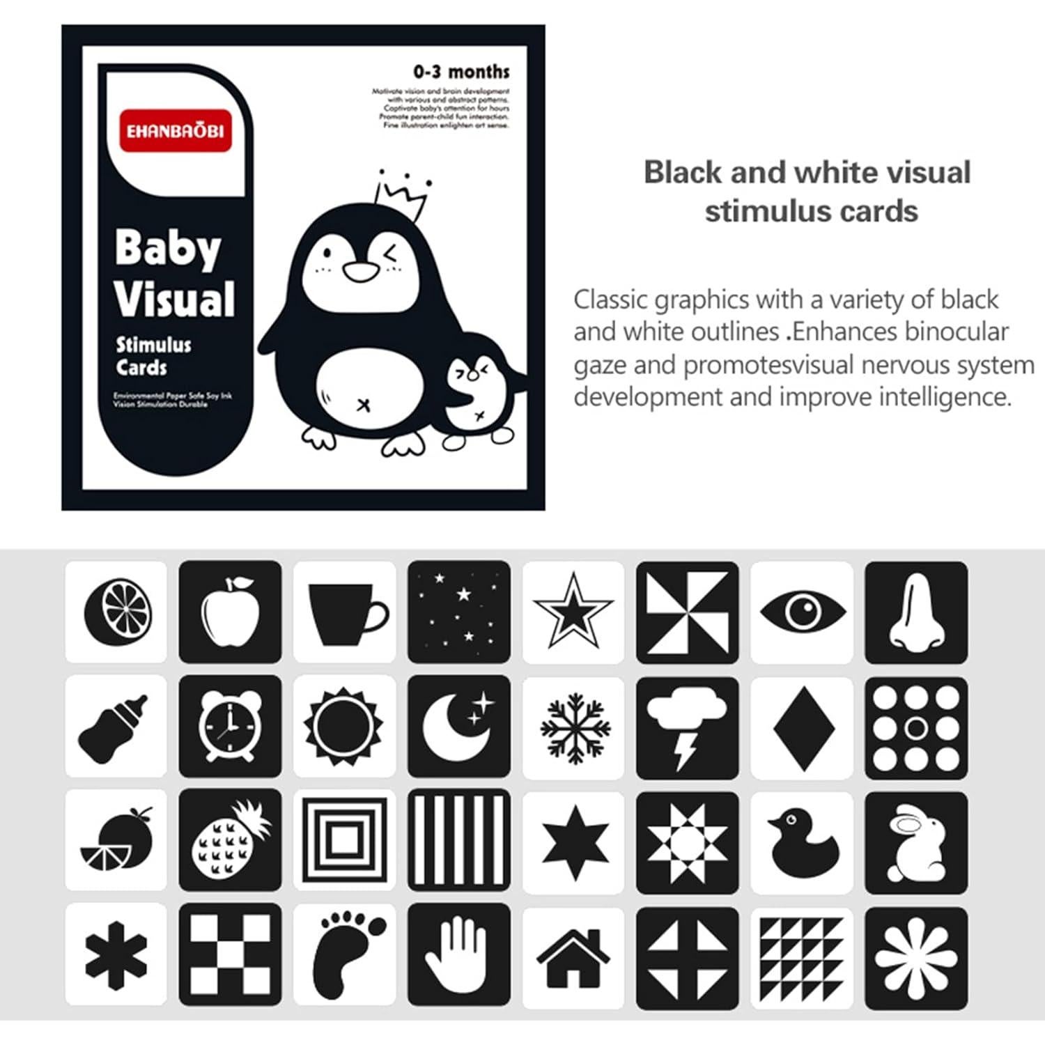 Tarjetas de Flash para Bebés 96 Pcs Estimulación Visual 0-12 Meses