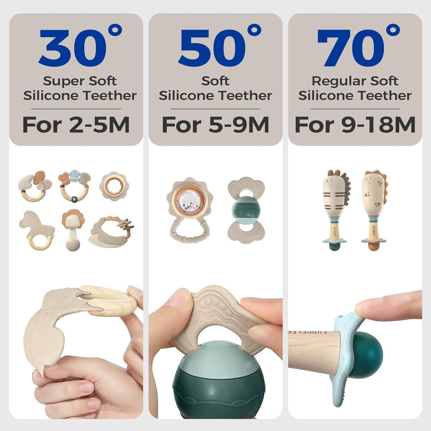 Juguetes de Dentición Evoceler 10 Piezas para Bebés 0-18 Meses