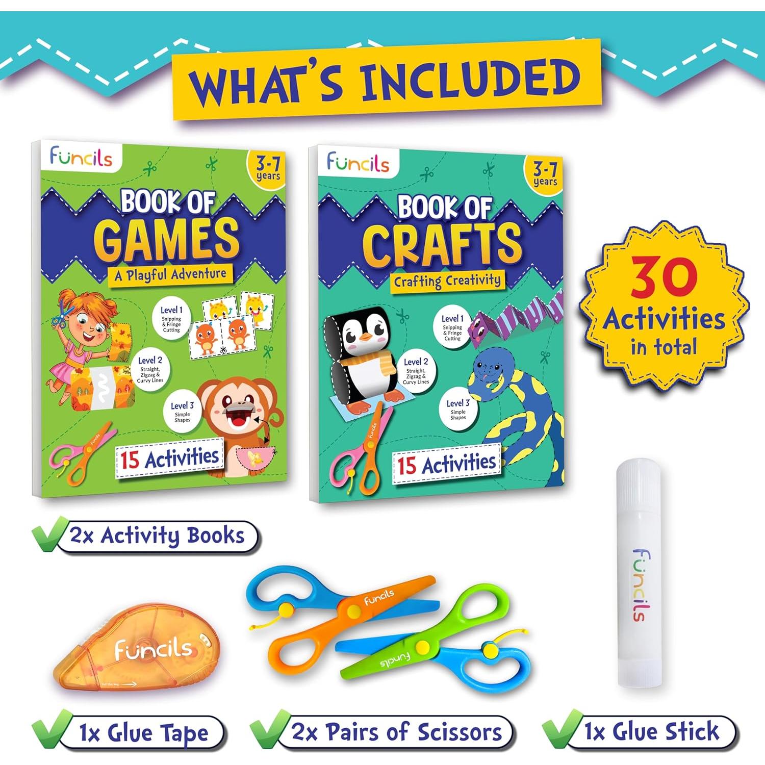 Kit de Manualidades para Niños Funcils - Tijeras de Seguridad y Libros de Actividades