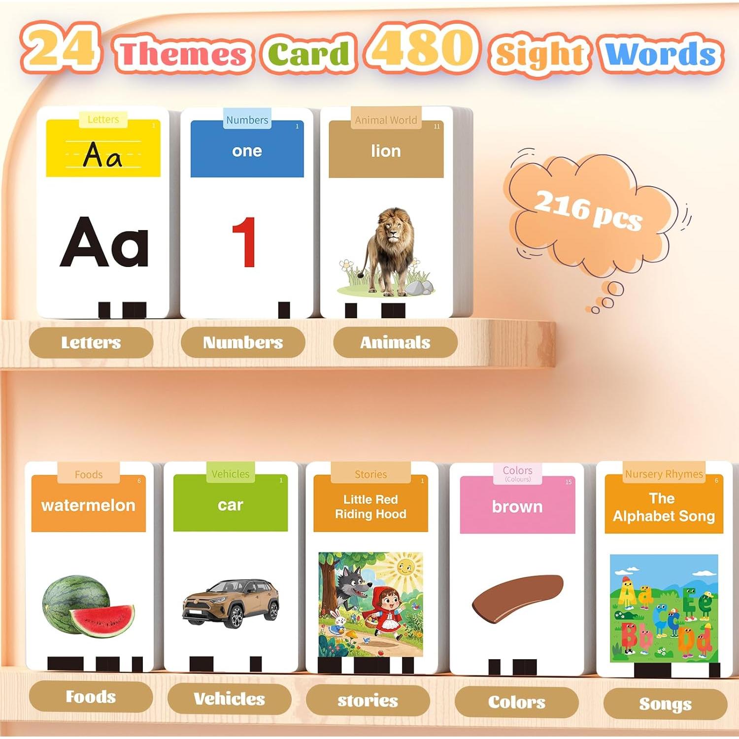 HOMESTEC Tarjetas de Flash Educativas 216 Piezas para Niños 3-6 Años