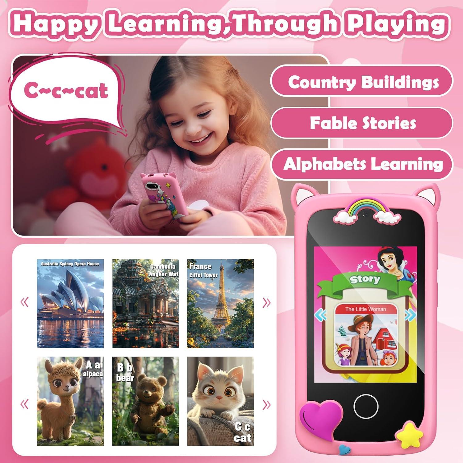 Teléfono Inteligente para Niños Rosa Q88 - Juguete Educativo