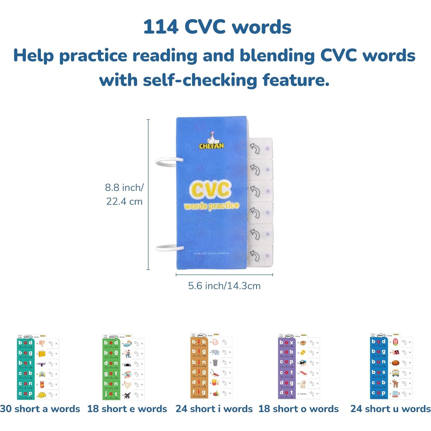 Juego de Ortografía CVC Chefan - 114 Tarjetas Educativas para Niños