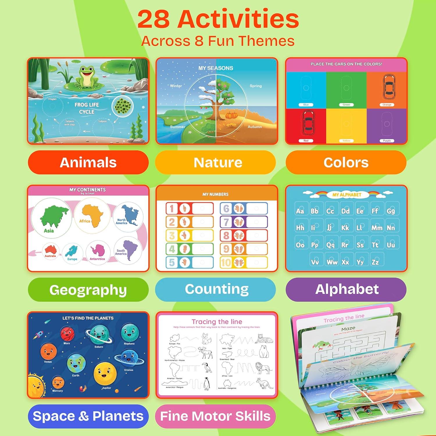 Libro de Actividades Montessori para Niños 3-7 Años - 14 Páginas Interactivas