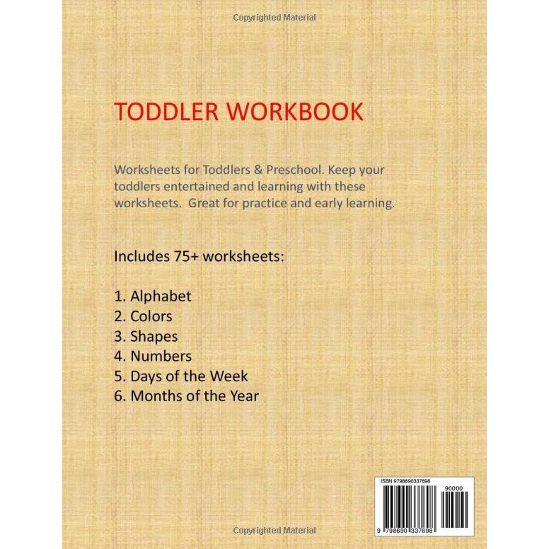 TODDLER WORKBOOK (75+ worksheets), Kids activities, Preschool Learning, Alphabet, Tracing, Numbers, Shapes, 2-4 year old