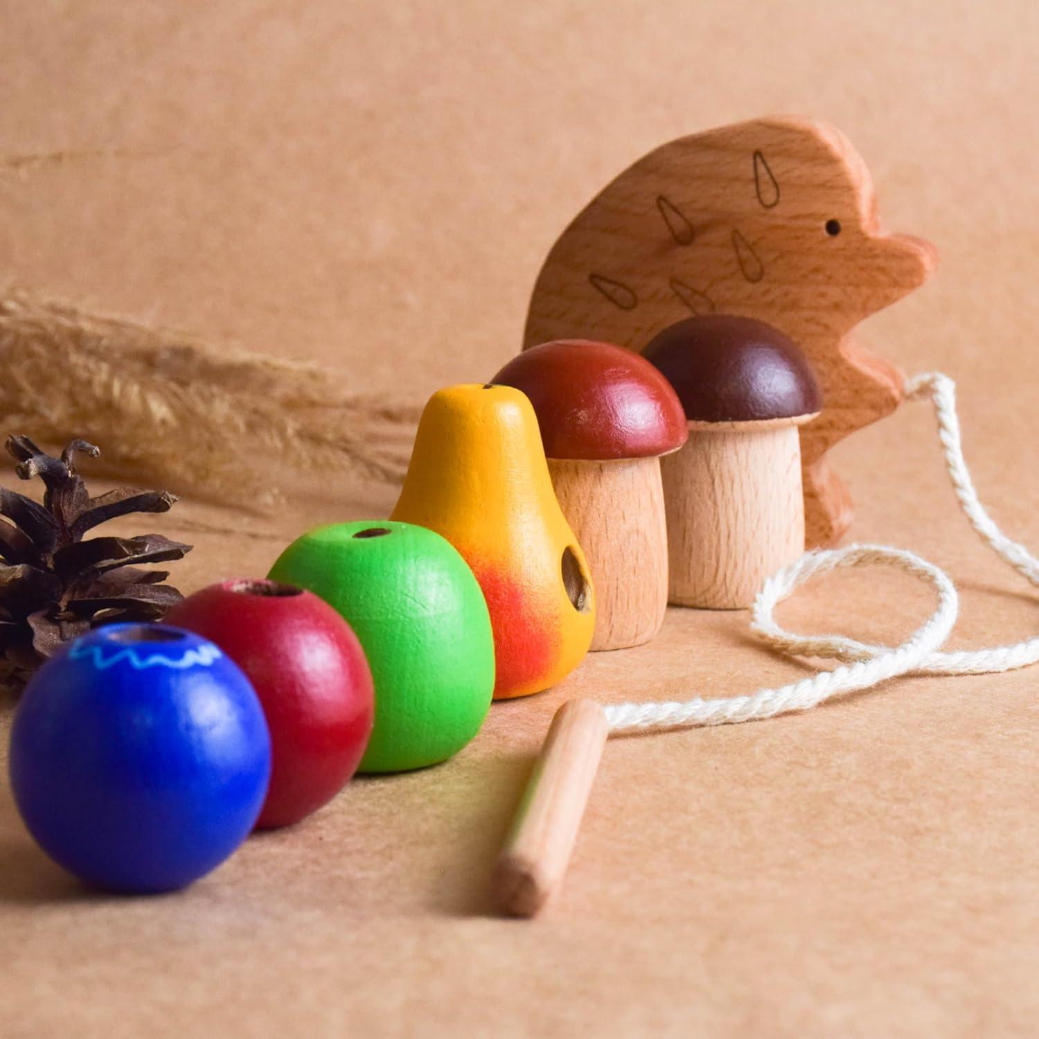 Juguete de Enhebrar de Madera Erizo Montessori para Niños