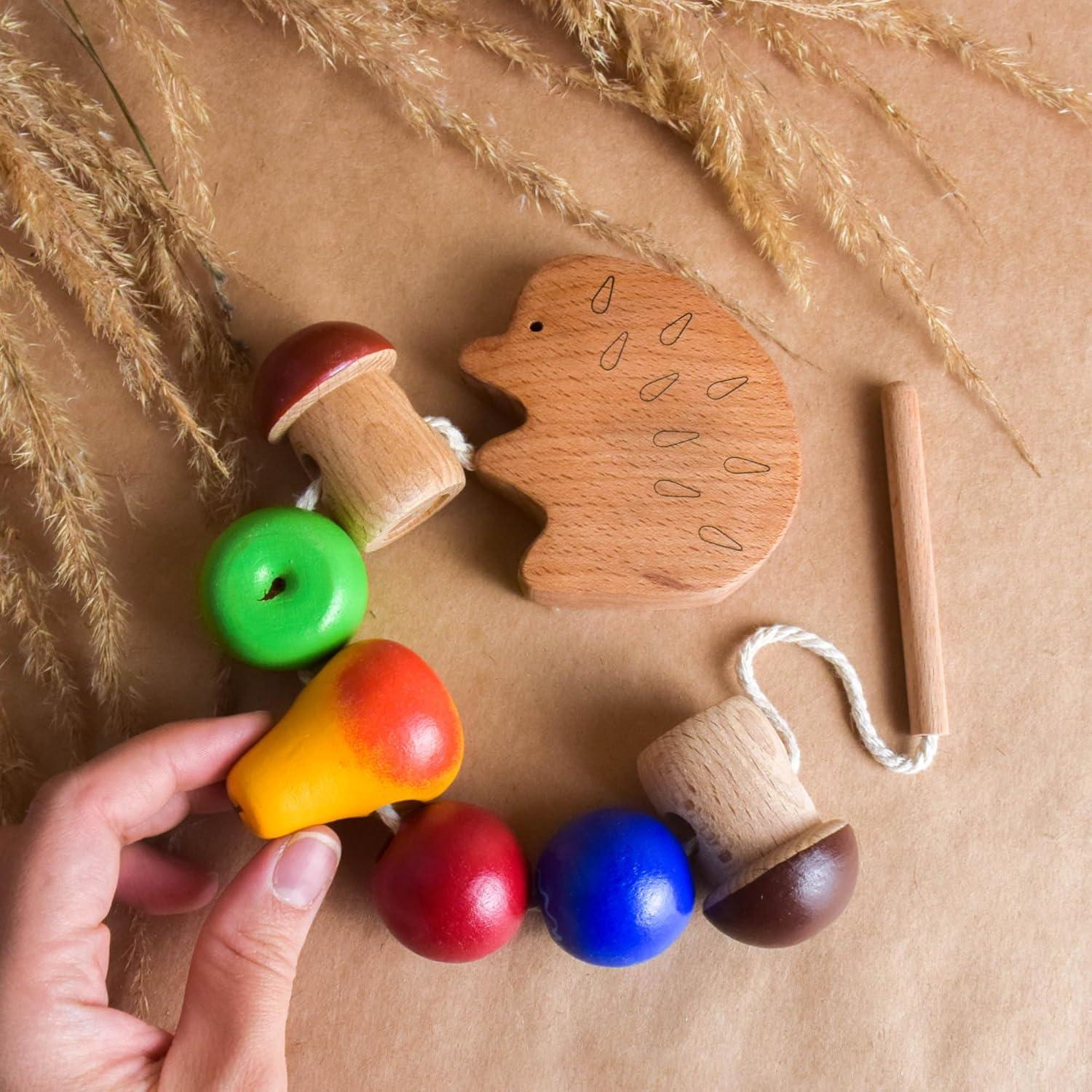 Juguete de Enhebrar de Madera Erizo Montessori para Niños