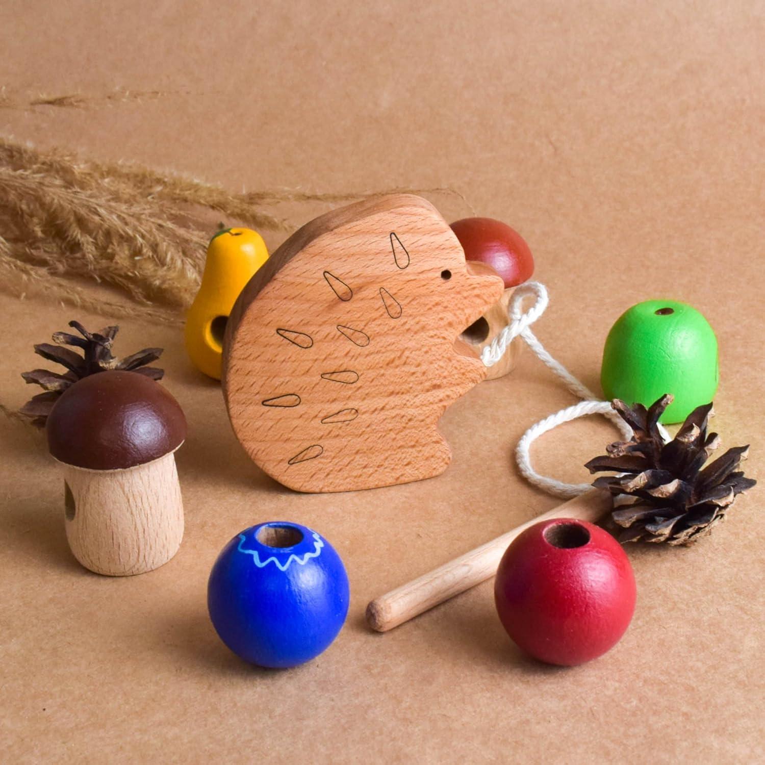Juguete de Enhebrar de Madera Erizo Montessori para Niños