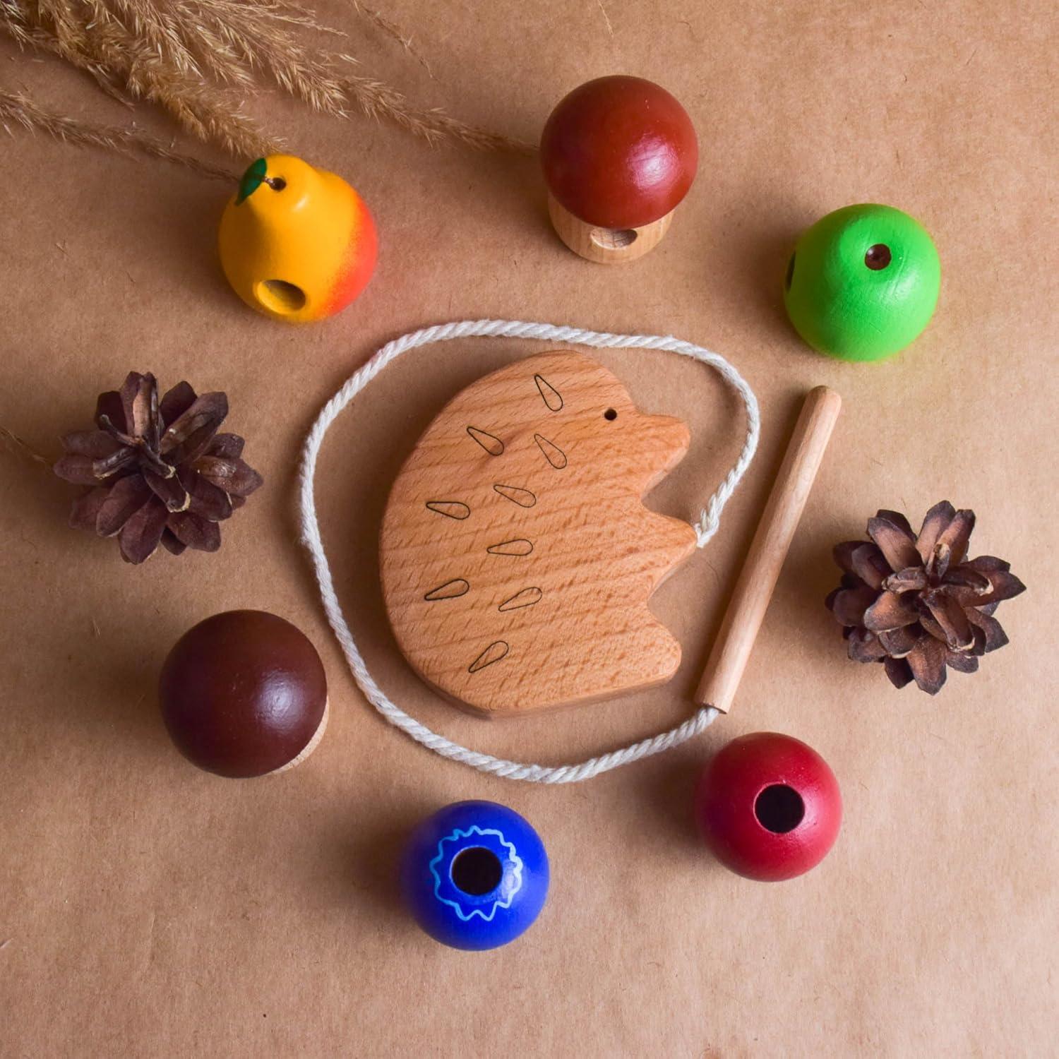 Juguete de Enhebrar de Madera Erizo Montessori para Niños