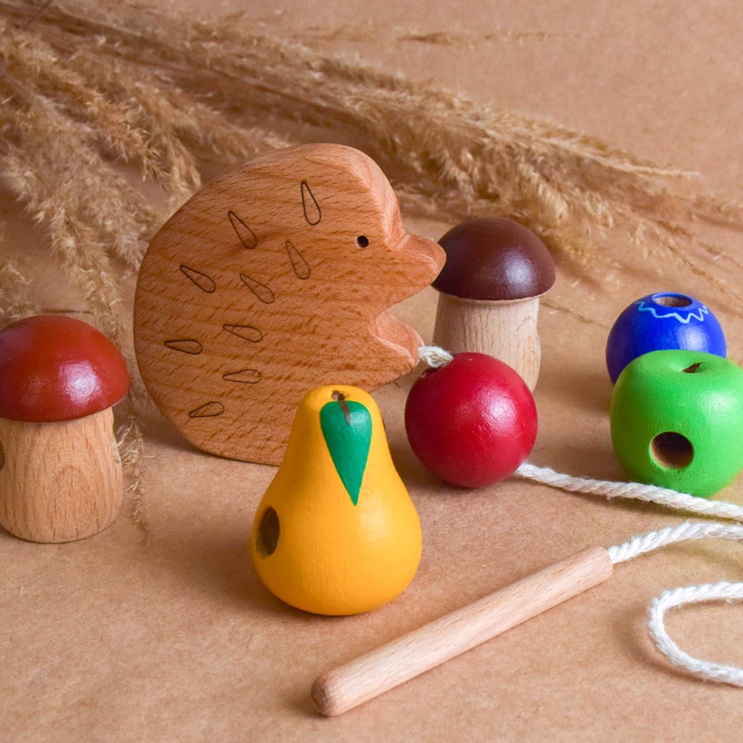 Juguete de Enhebrar de Madera Erizo Montessori para Niños