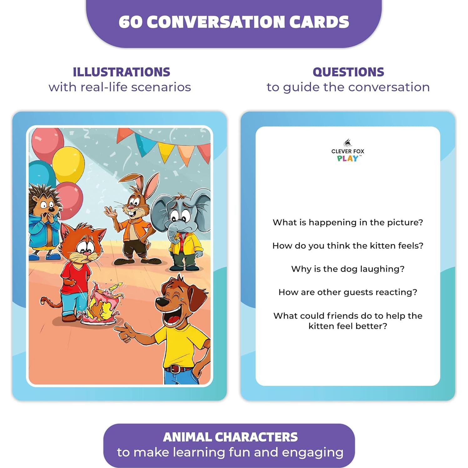 Tarjetas de Conversación Quién Qué Por Qué Clever Fox - Habilidades Sociales y Emocionales