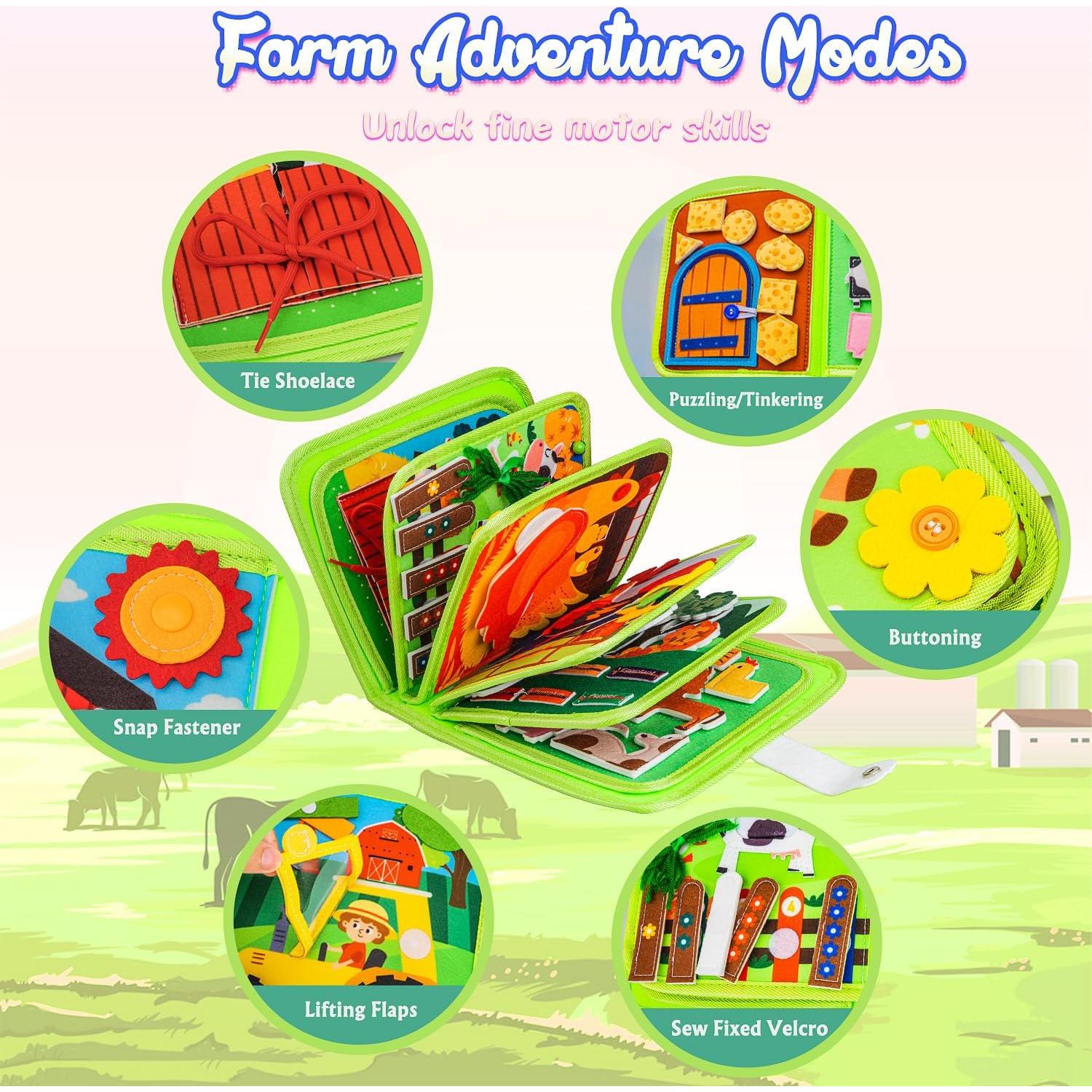 Libro Ocupado Montessori de Granja para Niños 2-3 Años