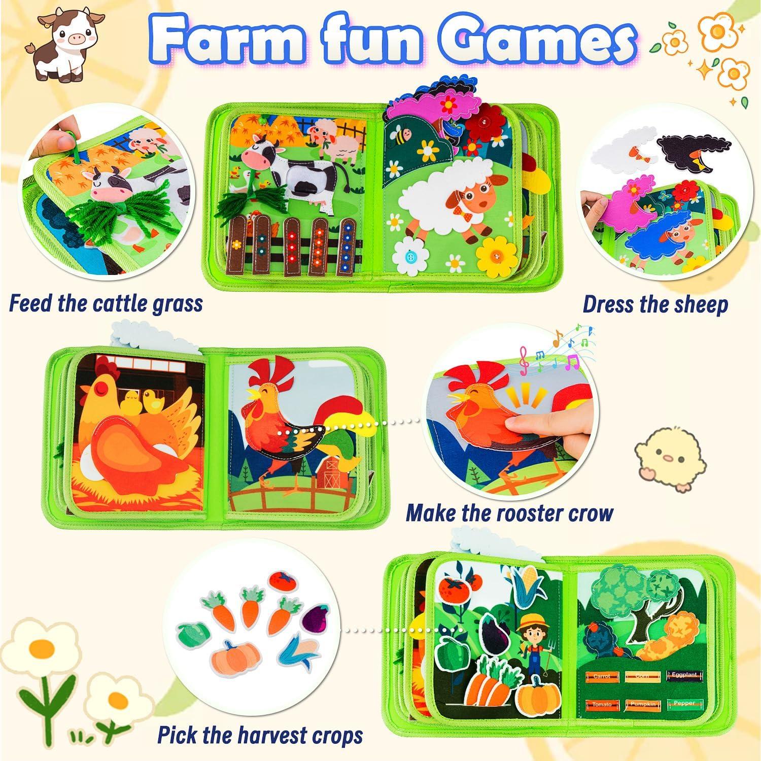 Libro Ocupado Montessori de Granja para Niños 2-3 Años