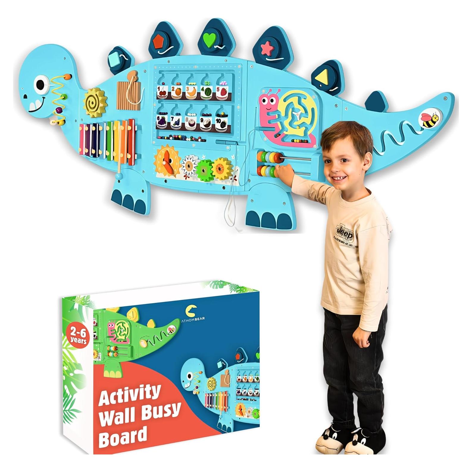 Tablero de Actividades Montessori Dinosaurios 12 en 1 - Azul