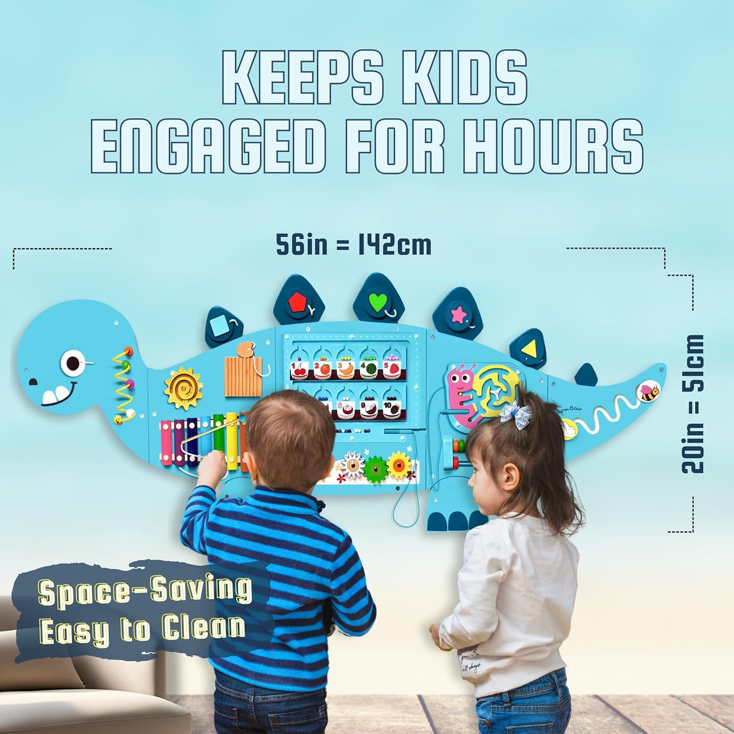 Tablero de Actividades Montessori Dinosaurios 12 en 1 - Azul