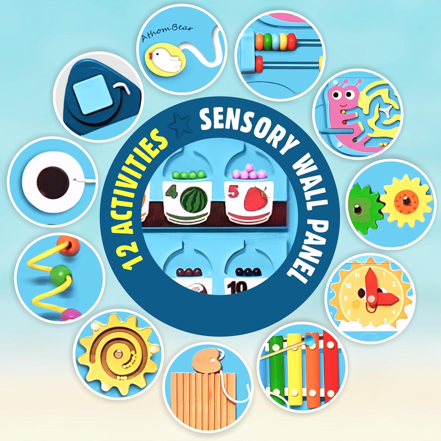 Tablero de Actividades Montessori Dinosaurios 12 en 1 - Azul