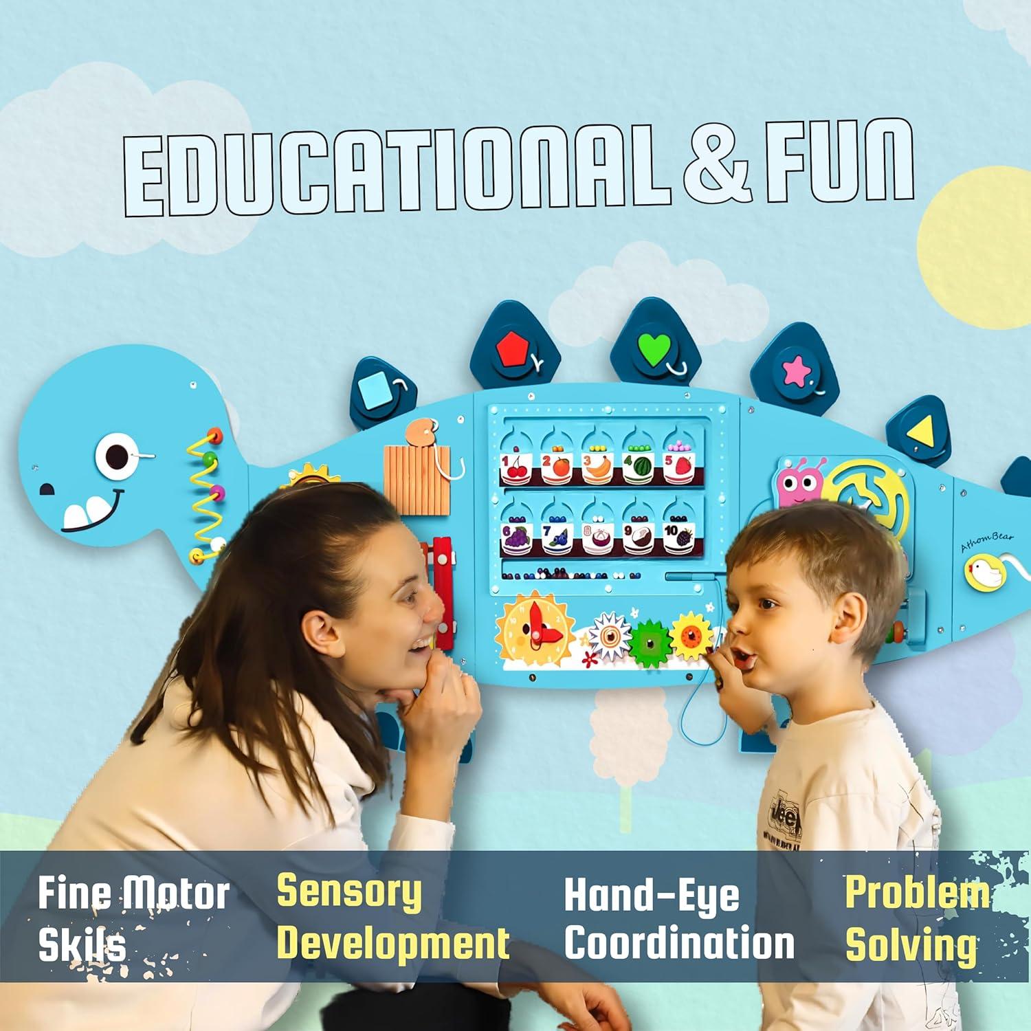 Tablero de Actividades Montessori Dinosaurios 12 en 1 - Azul