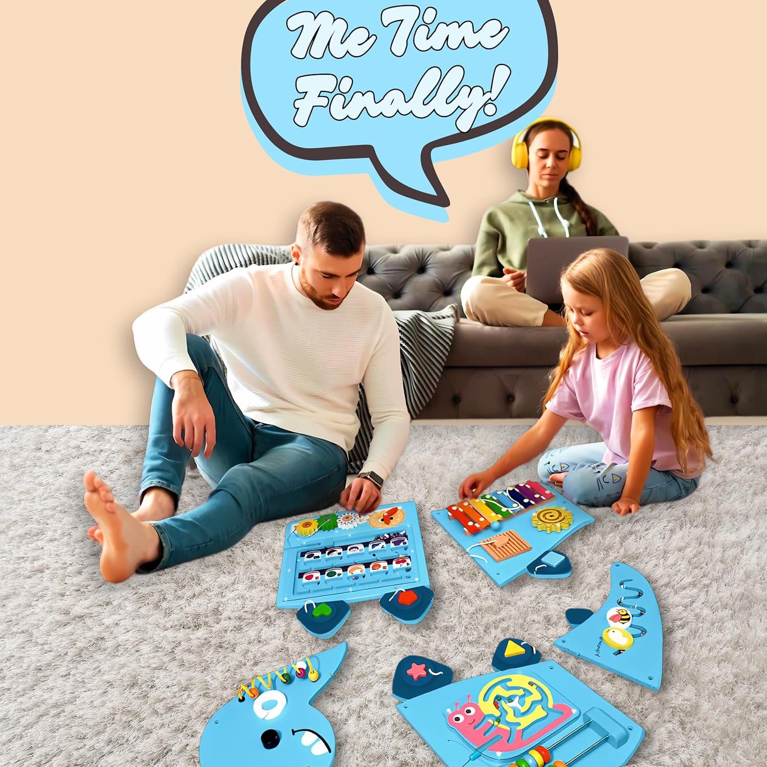 Tablero de Actividades Montessori Dinosaurios 12 en 1 - Azul