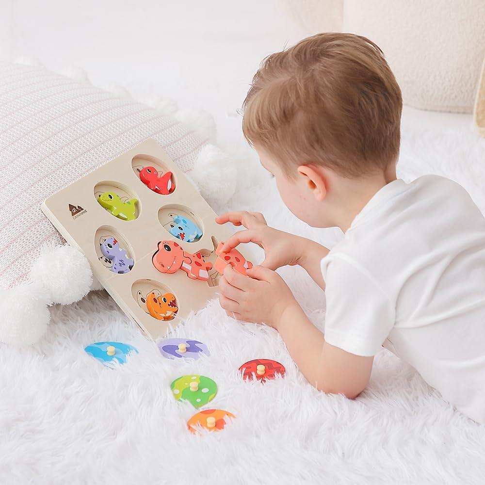 Rompecabezas de Madera Montessori GRINNNIE Dinosaurios 5 Huevos