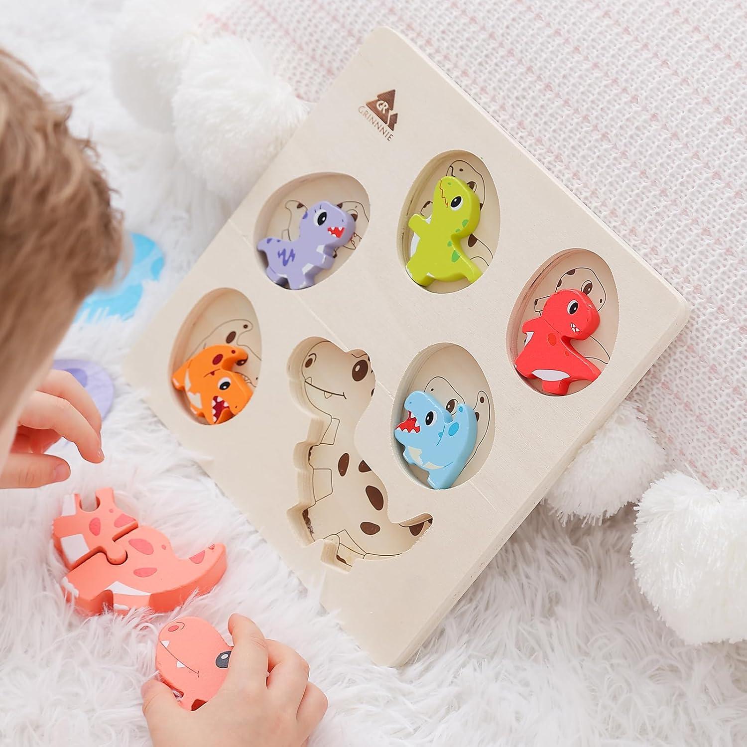 Rompecabezas de Madera Montessori GRINNNIE Dinosaurios 5 Huevos