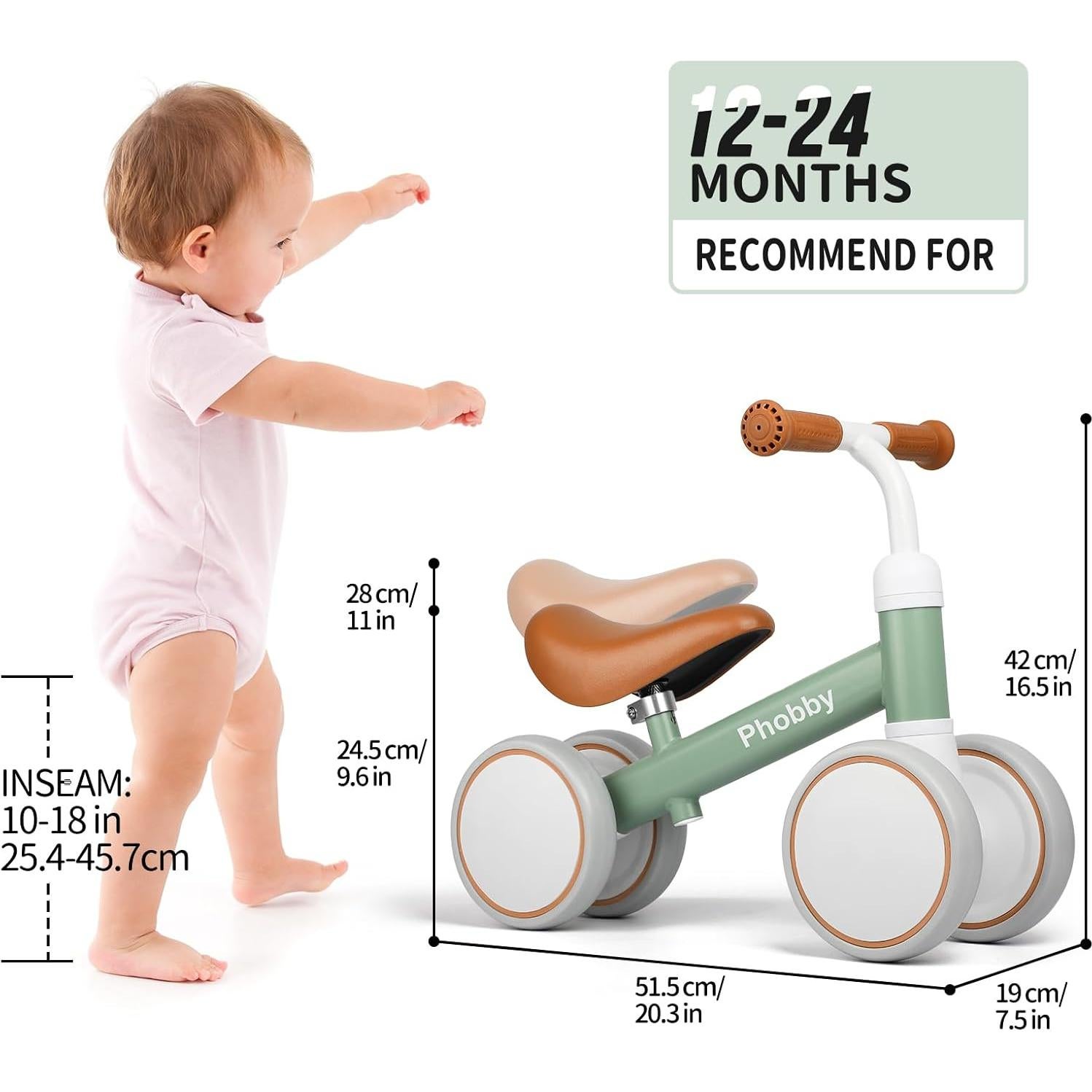 Bicicleta de Equilibrio Phobby para Bebés 12-24 Meses Verde