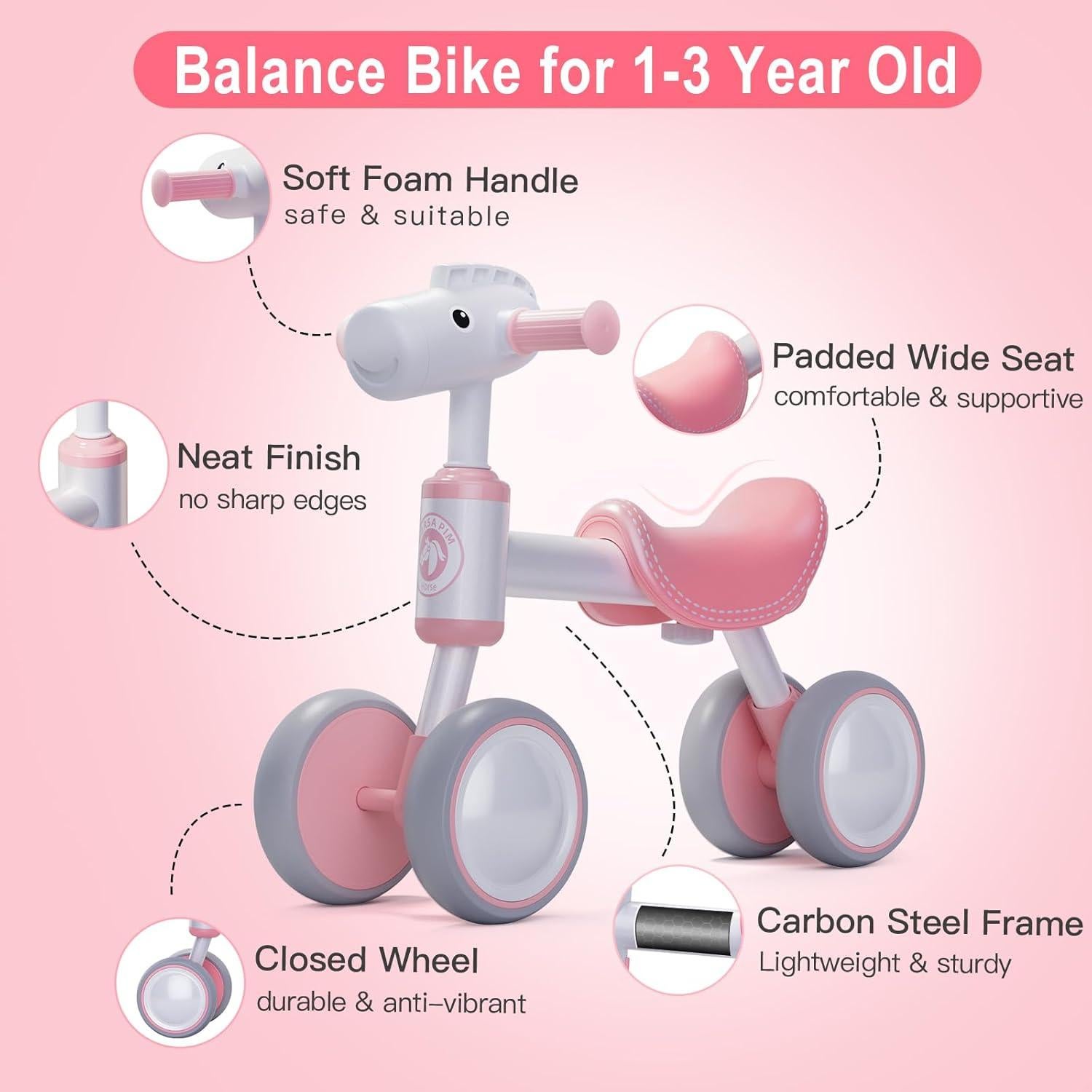 Bicicleta de Equilibrio PerKidern Rosa 30.48 cm para Bebés 1-3 Años