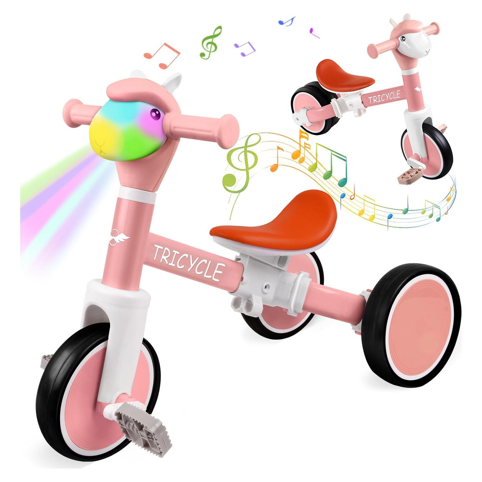 Triciclo Rosa para Niños 1-5 Años con Luz y Música