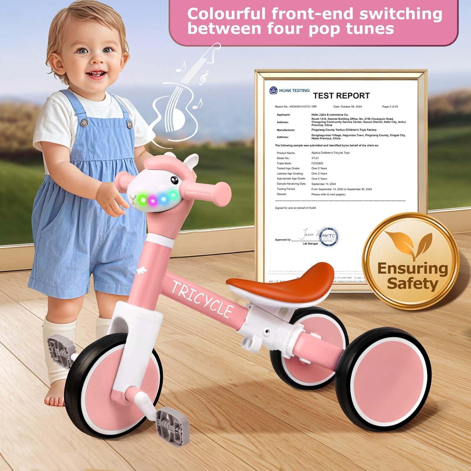 Triciclo Rosa para Niños 1-5 Años con Luz y Música