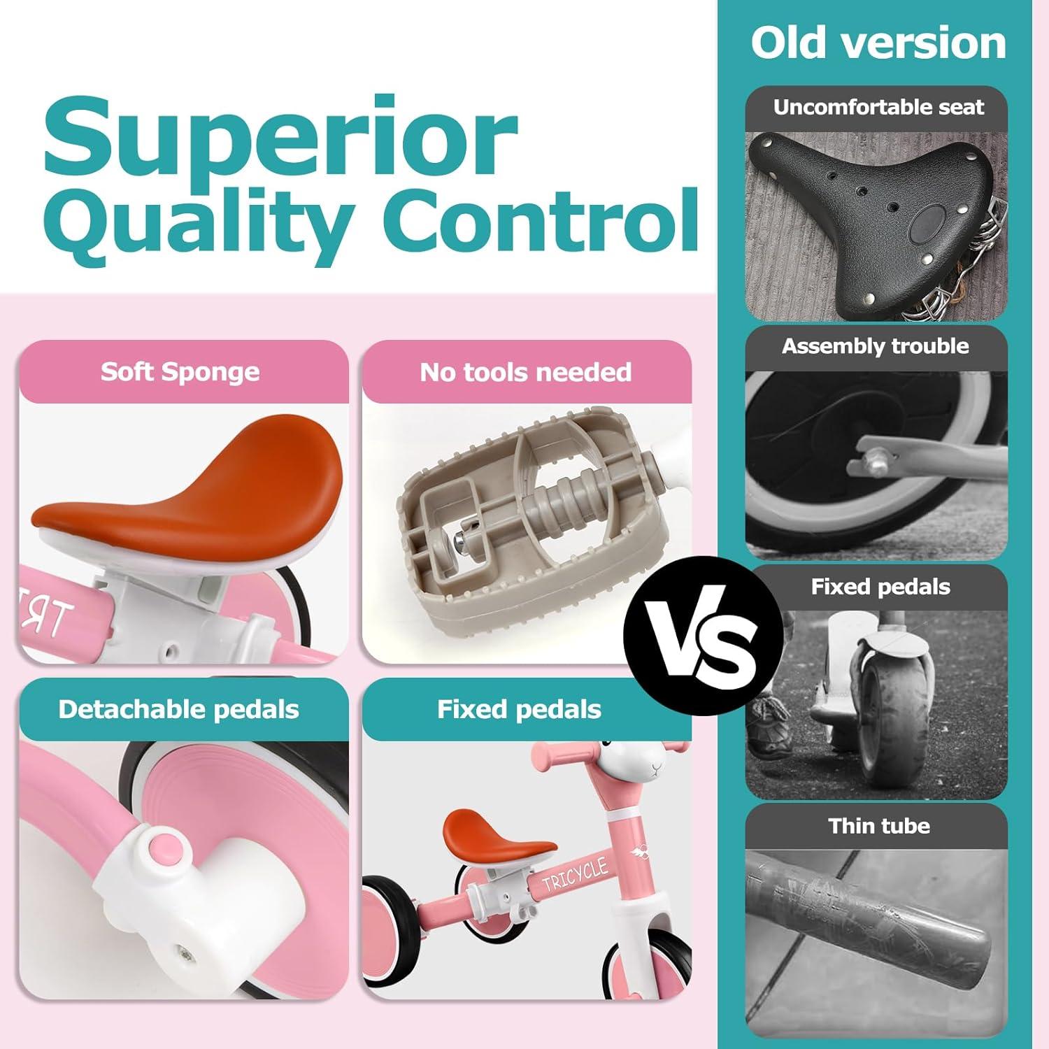 Triciclo Rosa para Niños 1-5 Años con Luz y Música