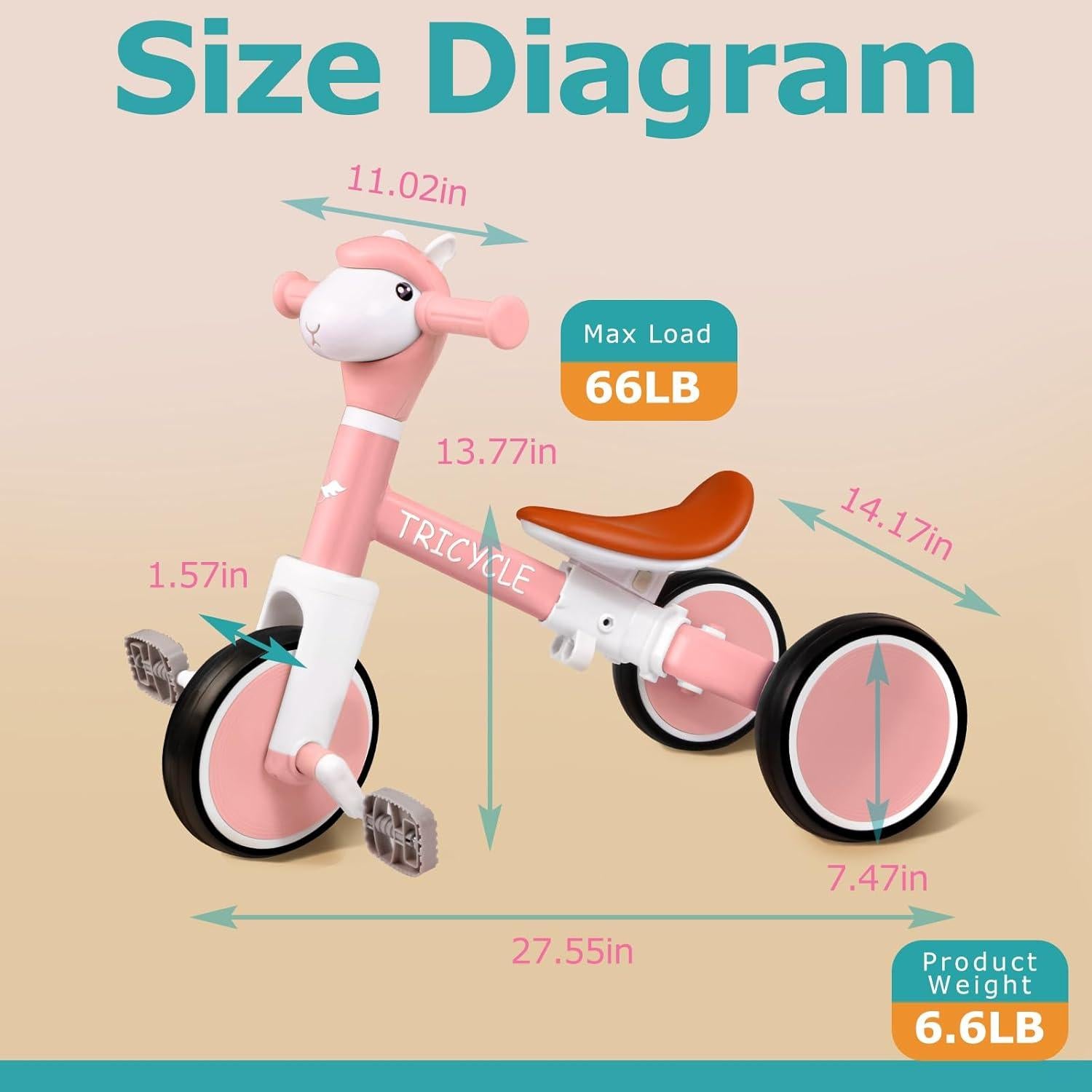 Triciclo Rosa para Niños 1-5 Años con Luz y Música