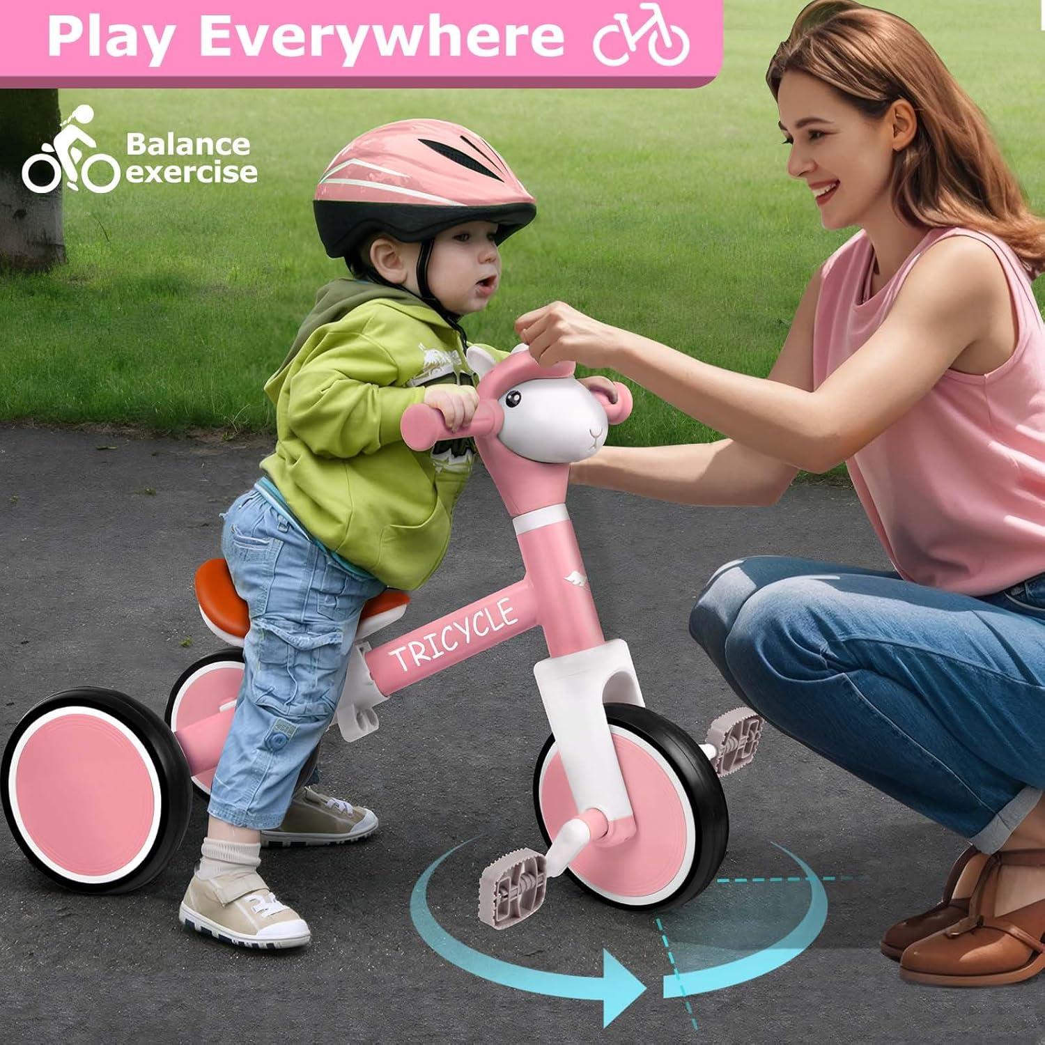 Triciclo Rosa para Niños 1-5 Años con Luz y Música