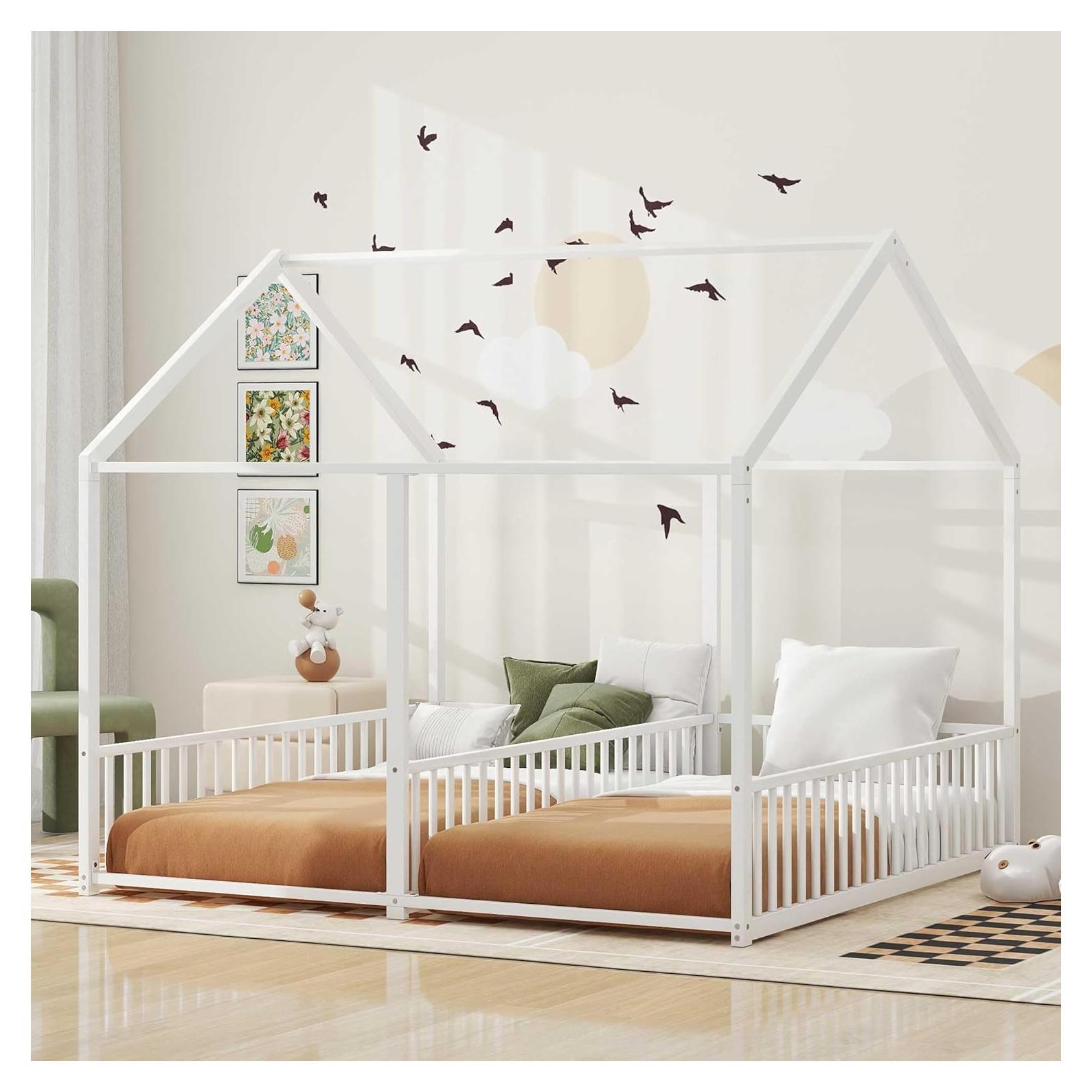 Cama Doble Twin Bellemave con Barandillas Blancas - Metal