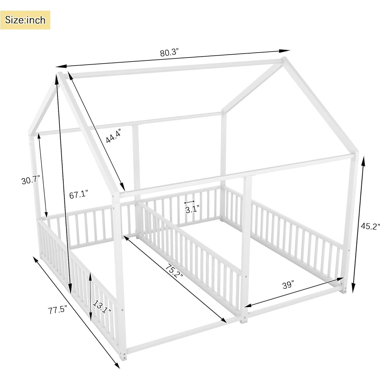 Cama Doble Twin Bellemave con Barandillas Blancas - Metal