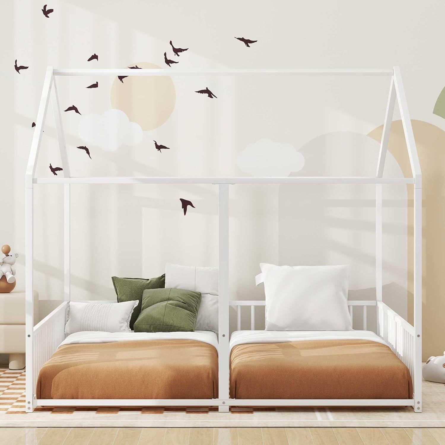 Cama Doble Twin Bellemave con Barandillas Blancas - Metal