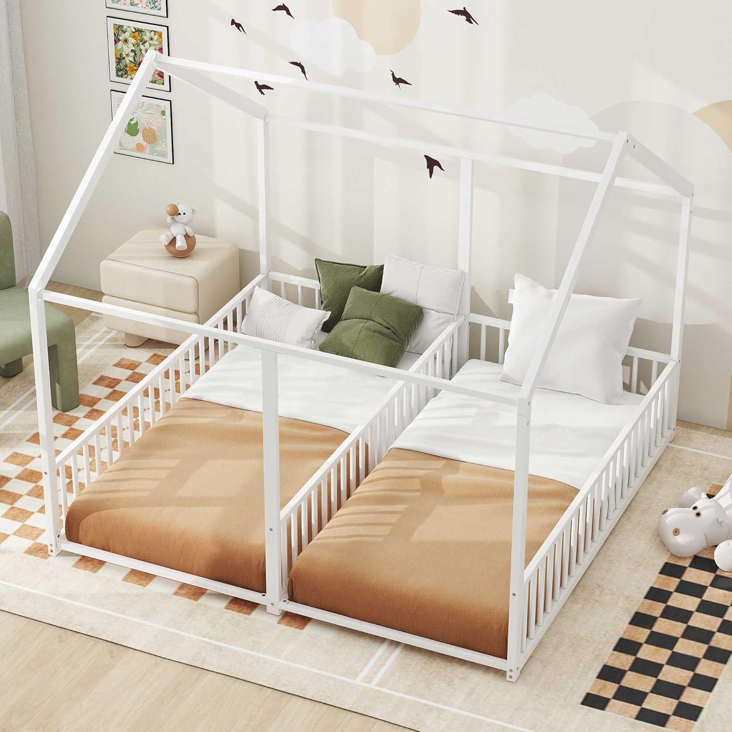 Cama Doble Twin Bellemave con Barandillas Blancas - Metal