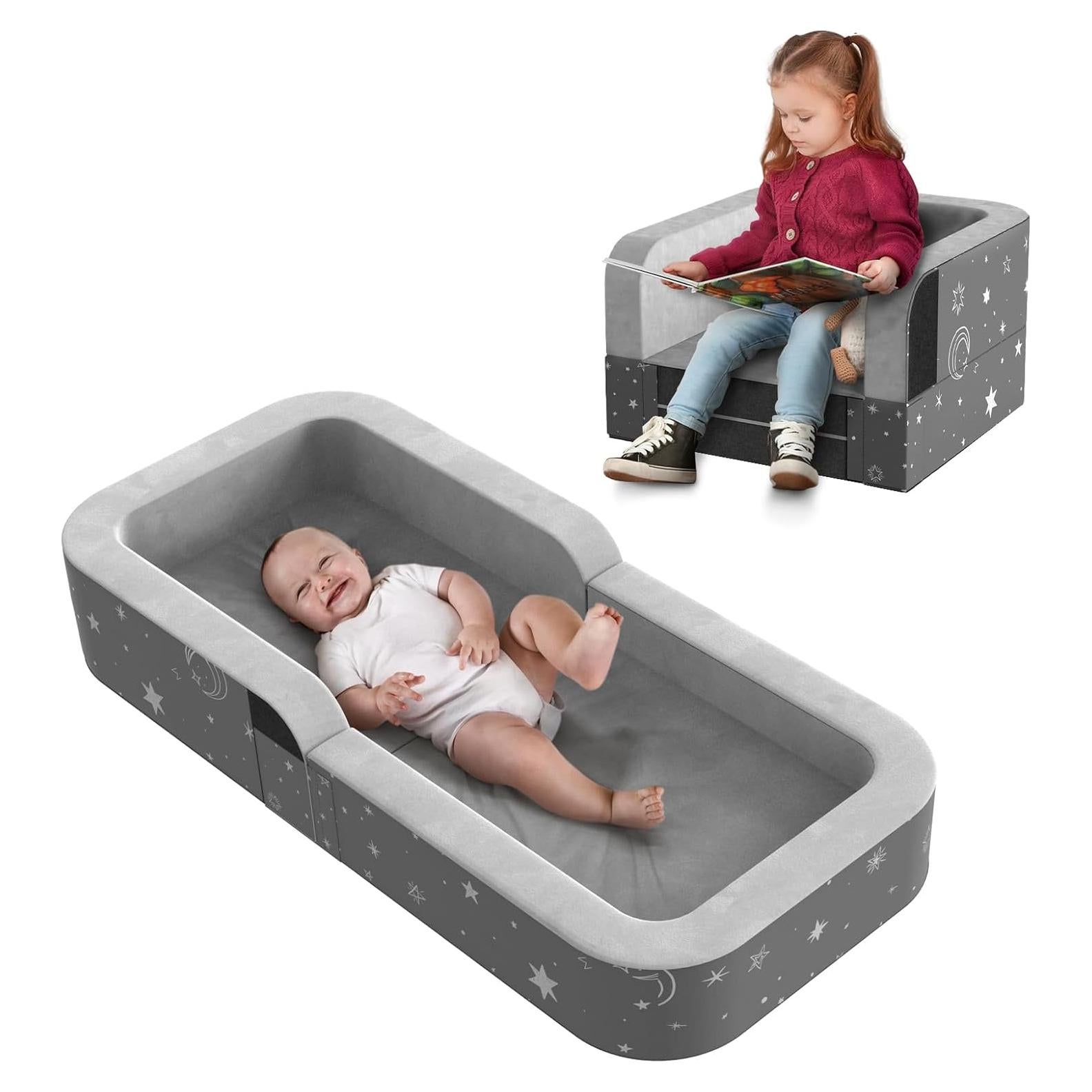 Cama de Viaje Plegable Derson para Niños 2 en 1 Gris Estrella