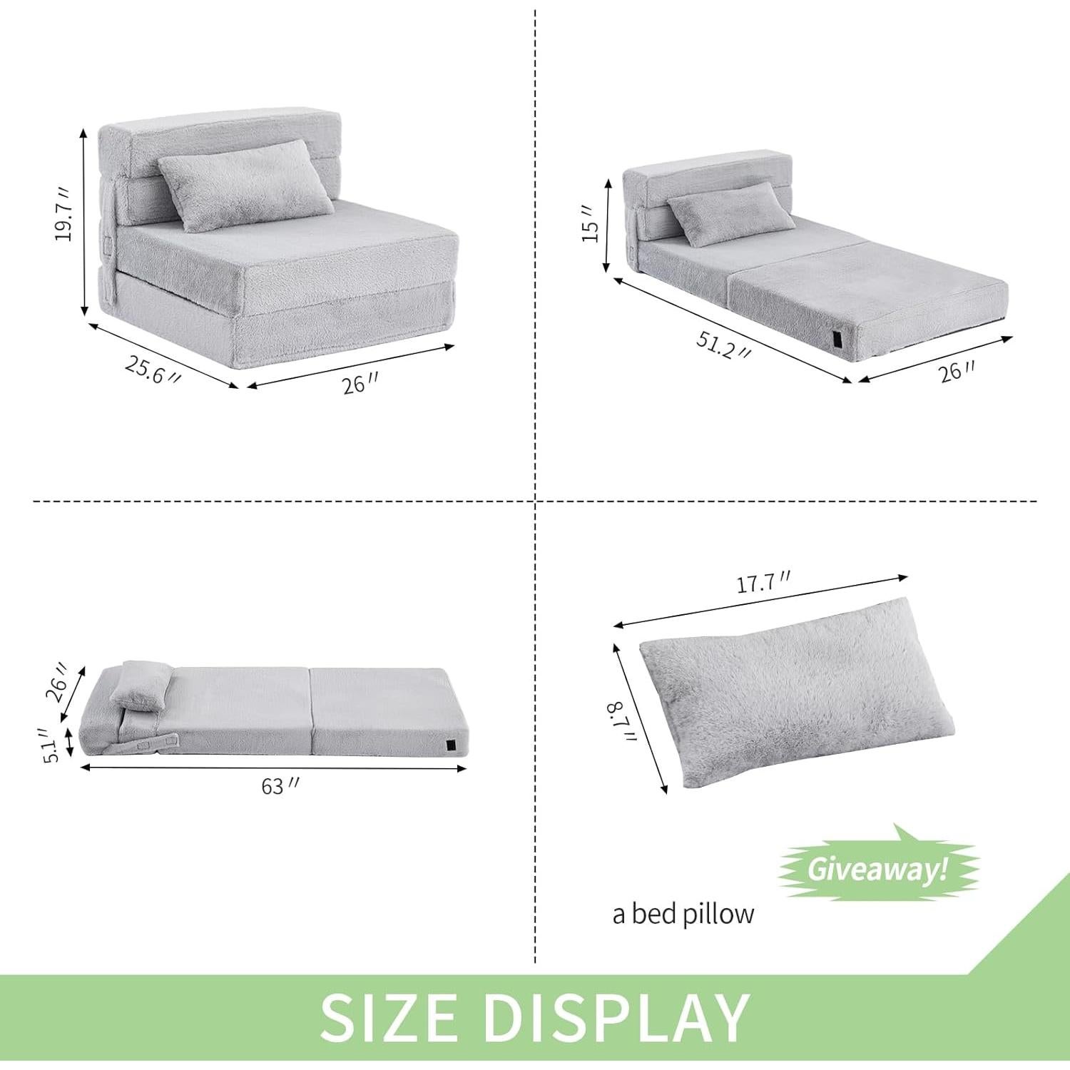 Colchón Plegable Tiita Kids 160x66 cm Gris Suave con Almohada