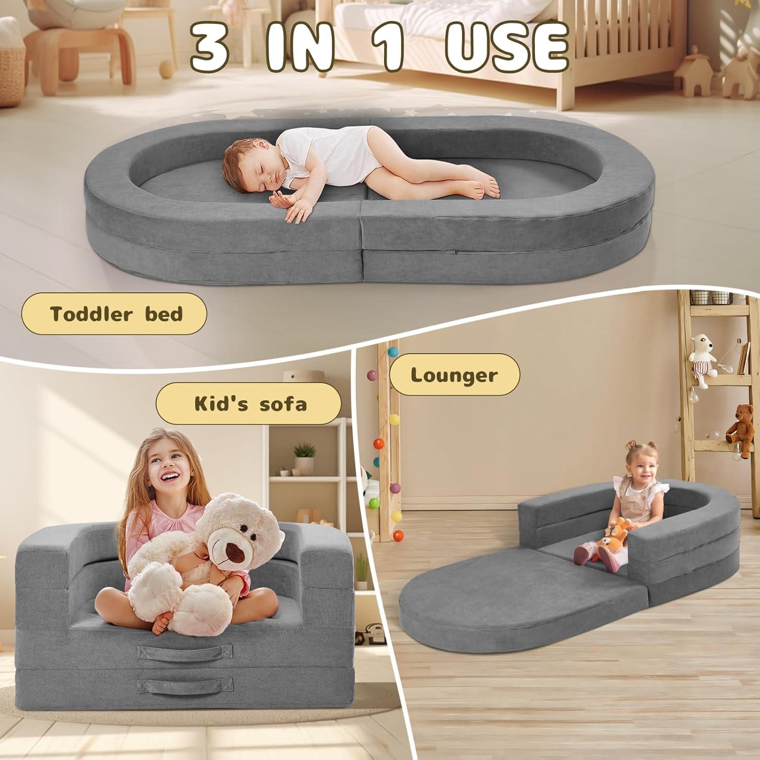 Cama de viaje Tykacna para niños 3 en 1, gris, 132 cm