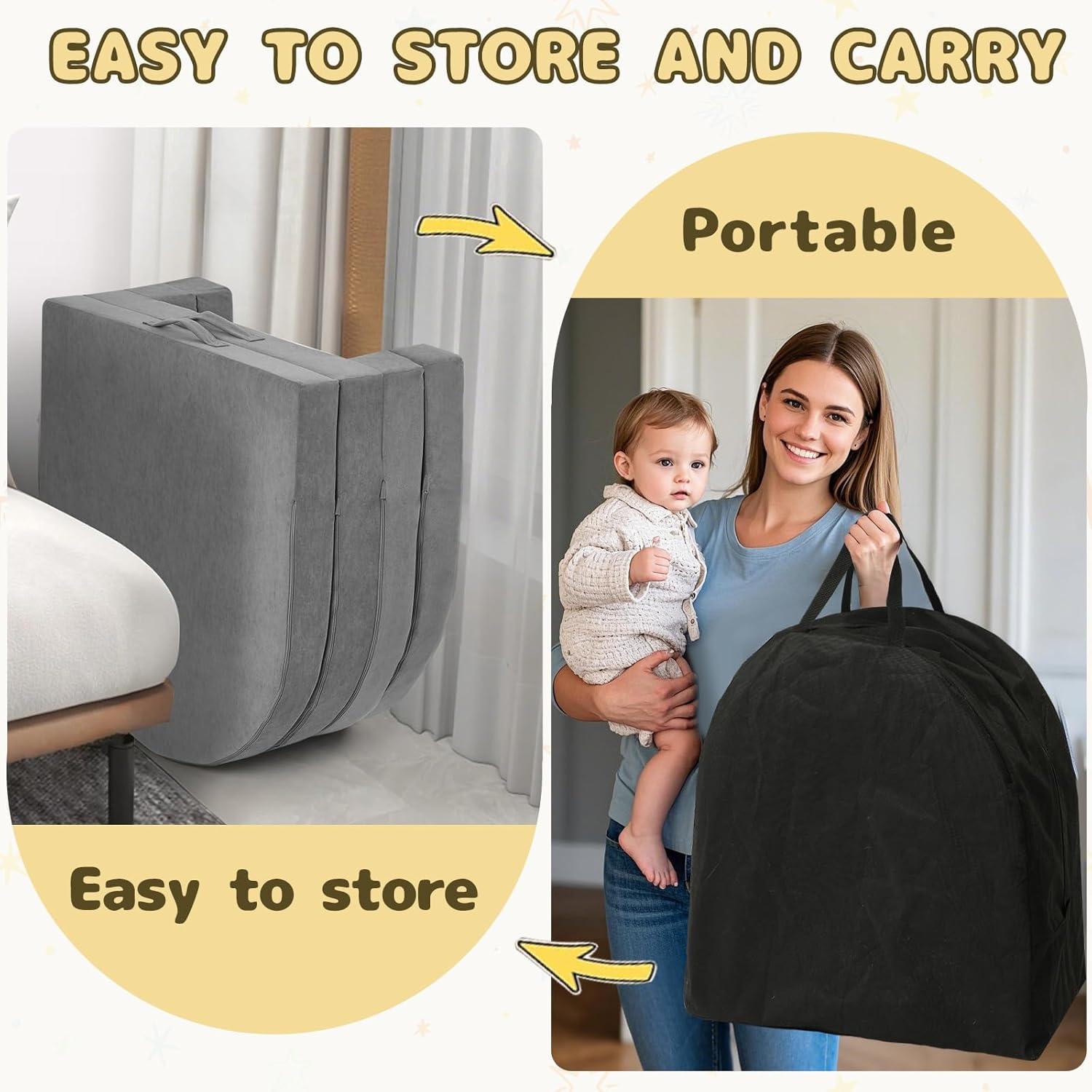 Cama de viaje Tykacna para niños 3 en 1, gris, 132 cm